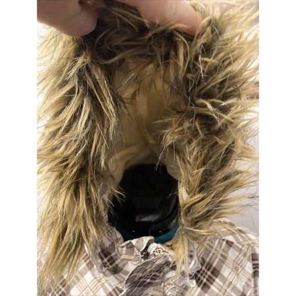 BETTY RIDES Zip & Snap Up Brown And White Plaid Quilted Parka Jacket Womens M - Picture 6 of 10